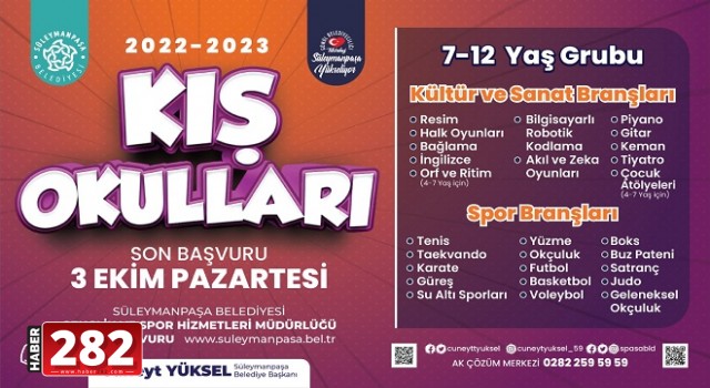 Süleymanpaşa Belediyesi Kış Okulu yeni dönem kayıtları başladı