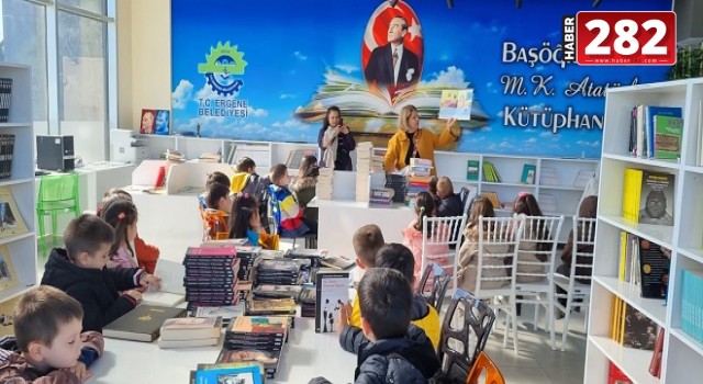 Küçük Öğrenciler Başöğretmen Mustafa Kemal Atatürk Kütüphanesini Ziyaret Etti