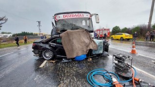 Tekirdağ’da servis midibüsü ile otomobil çarpıştı; karı koca öldü, 15 yaralı