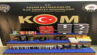 Edirne’de iş yerinde çok miktarda kaçak nargile tütünü ele geçirildi