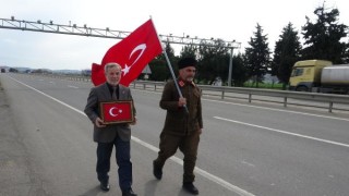 Çanakkale’ye yürüyen gazi torunu, Keşan’da