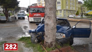 Tekirdağ'da ağaca çarpan otomobildeki 2 kişi yaralandı