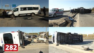 Tekirdağ'da servis minibüsüyle kamyonun çarpıştığı kazada 5 kişi yaralandı