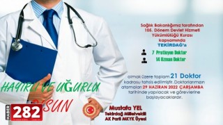 TEKİRDAĞ’A 21 DOKTOR ATAMASI YAPILDI !